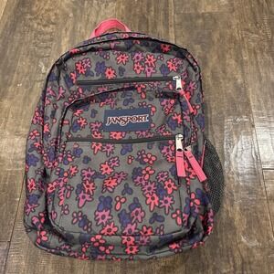 JANSPORT Large Dark Grey/Pink/Purple Floral Print Student Backpack Flowers Big